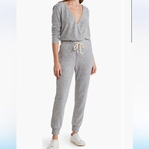 Theo & Spence Yummy V-Neck Jumpsuit w Tie Cinched Waist, Heather Gray, Sz L
